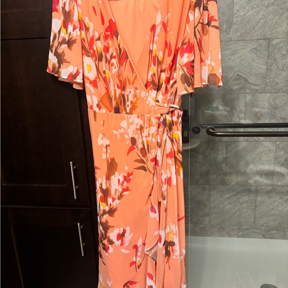 Premier Orange and Red Sundress with Flutter Sleeves and V-Neck
